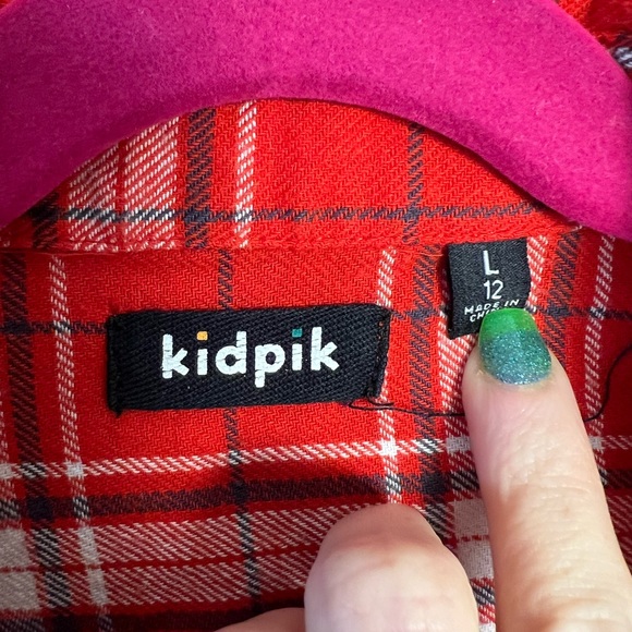 Kidpik Red Plaid Flannel butt-down long sleeve shirt with ruffle, Girl’s L (12) - Picture 3 of 4